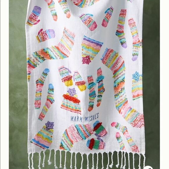New Anthropologie Warm Wishes Dish Towel - Picture 1 of 4